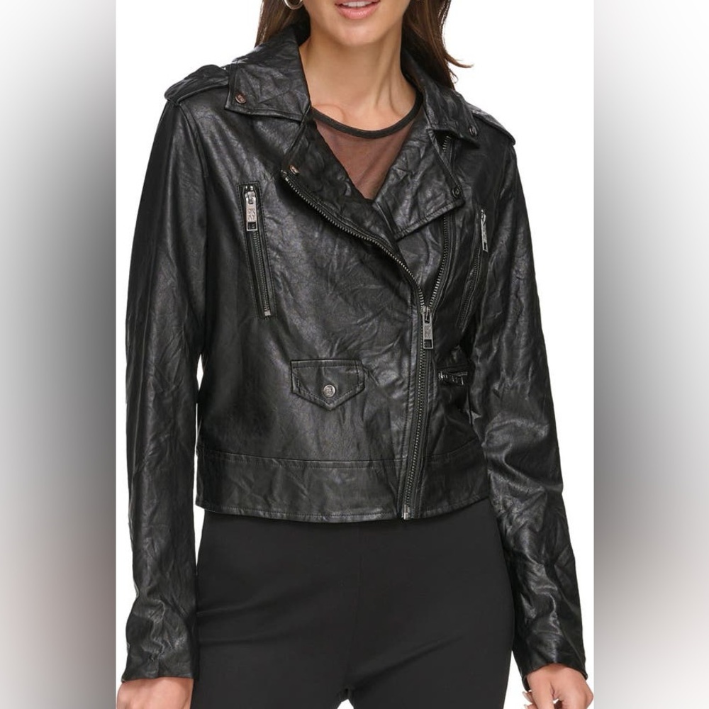 DKNY Washed Faux Leather Moto Jacket